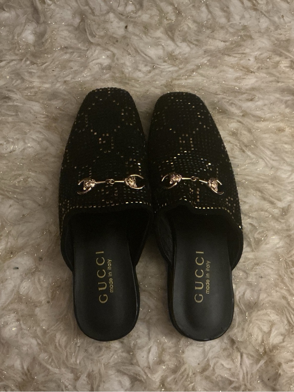 Gucci Black Crystal-Embellished Horsebit Mules
